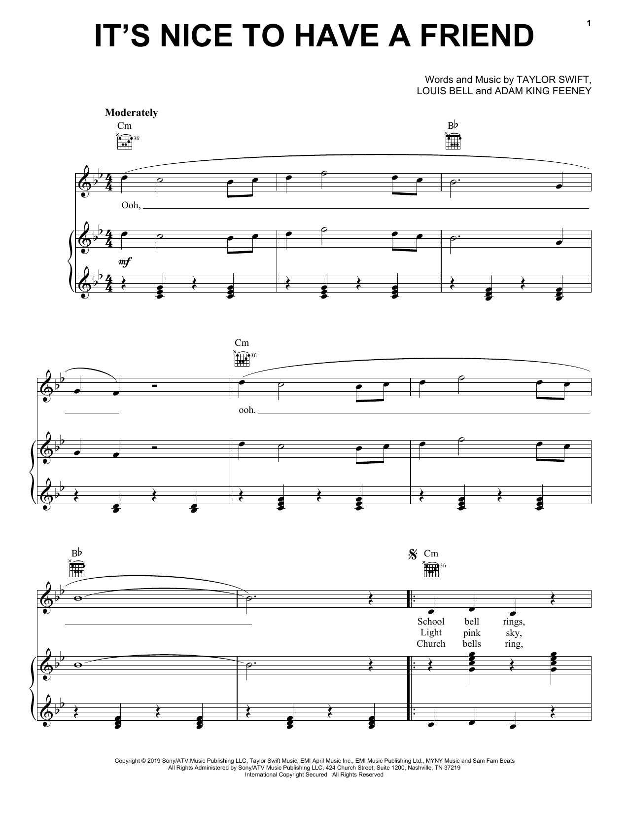 Download Taylor Swift It's Nice To Have A Friend Sheet Music
