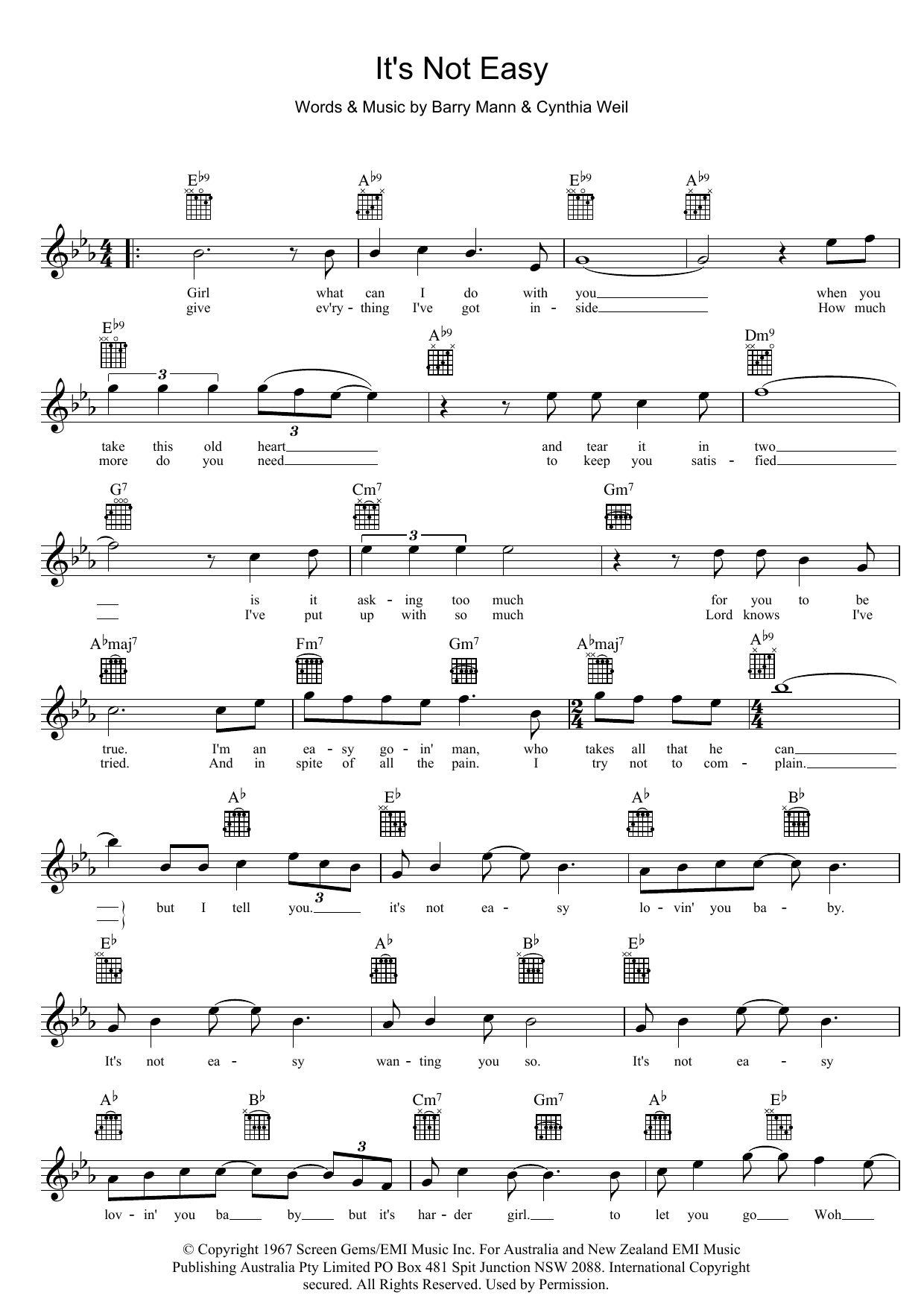Download Normie Rowe It's Not Easy Sheet Music