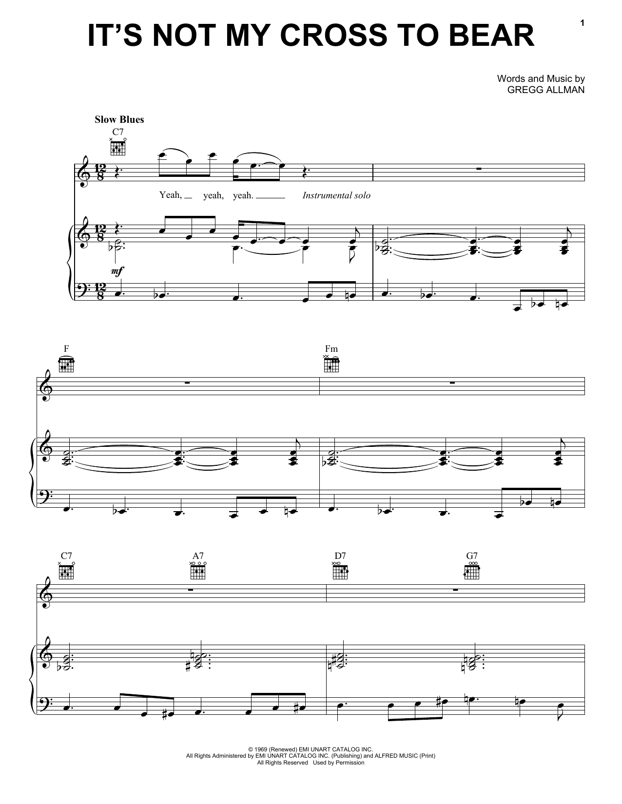 Download The Allman Brothers Band It's Not My Cross To Bear Sheet Music