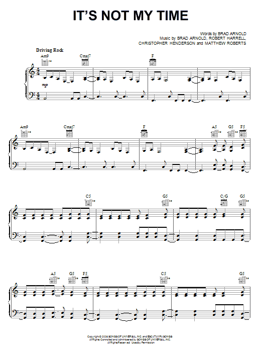 Download 3 Doors Down It's Not My Time Sheet Music