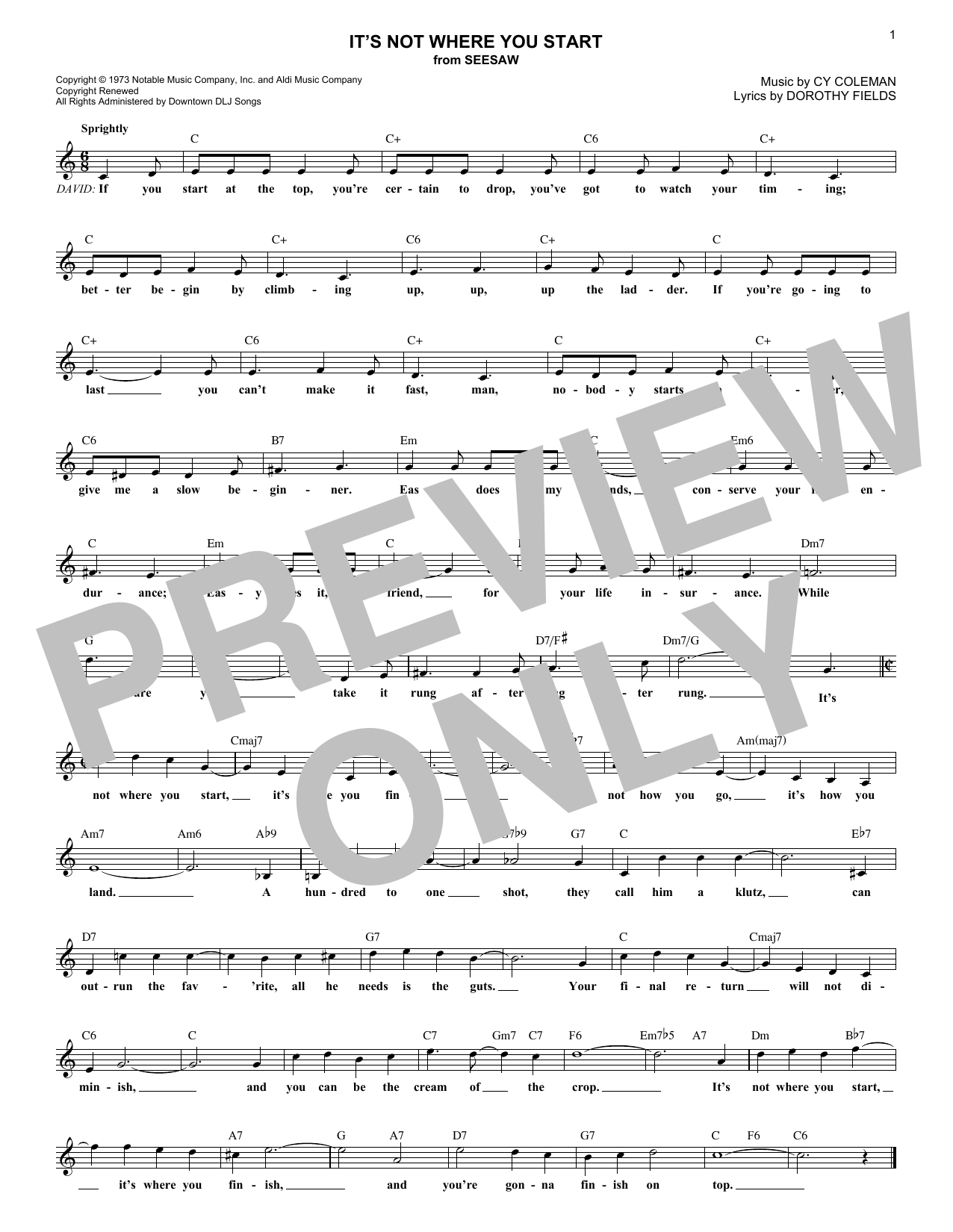 Download Cy Coleman It's Not Where You Start Sheet Music