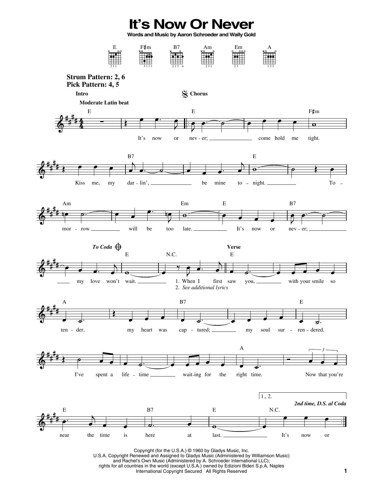 Elvis Presley It's Now Or Never sheet music notes printable PDF score