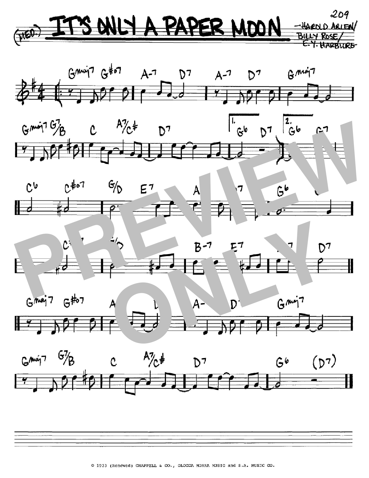 Download E.Y. Harburg It's Only A Paper Moon Sheet Music