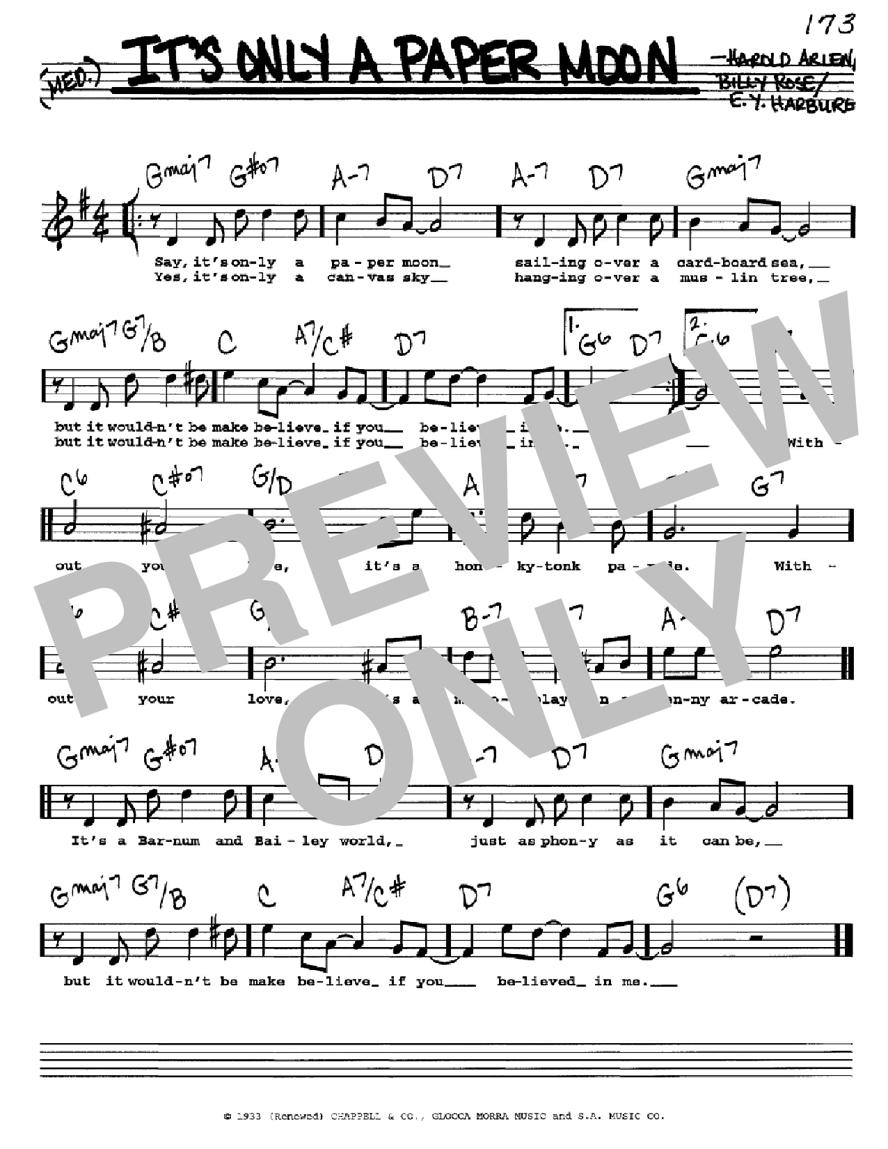Download E.Y. Harburg It's Only A Paper Moon Sheet Music
