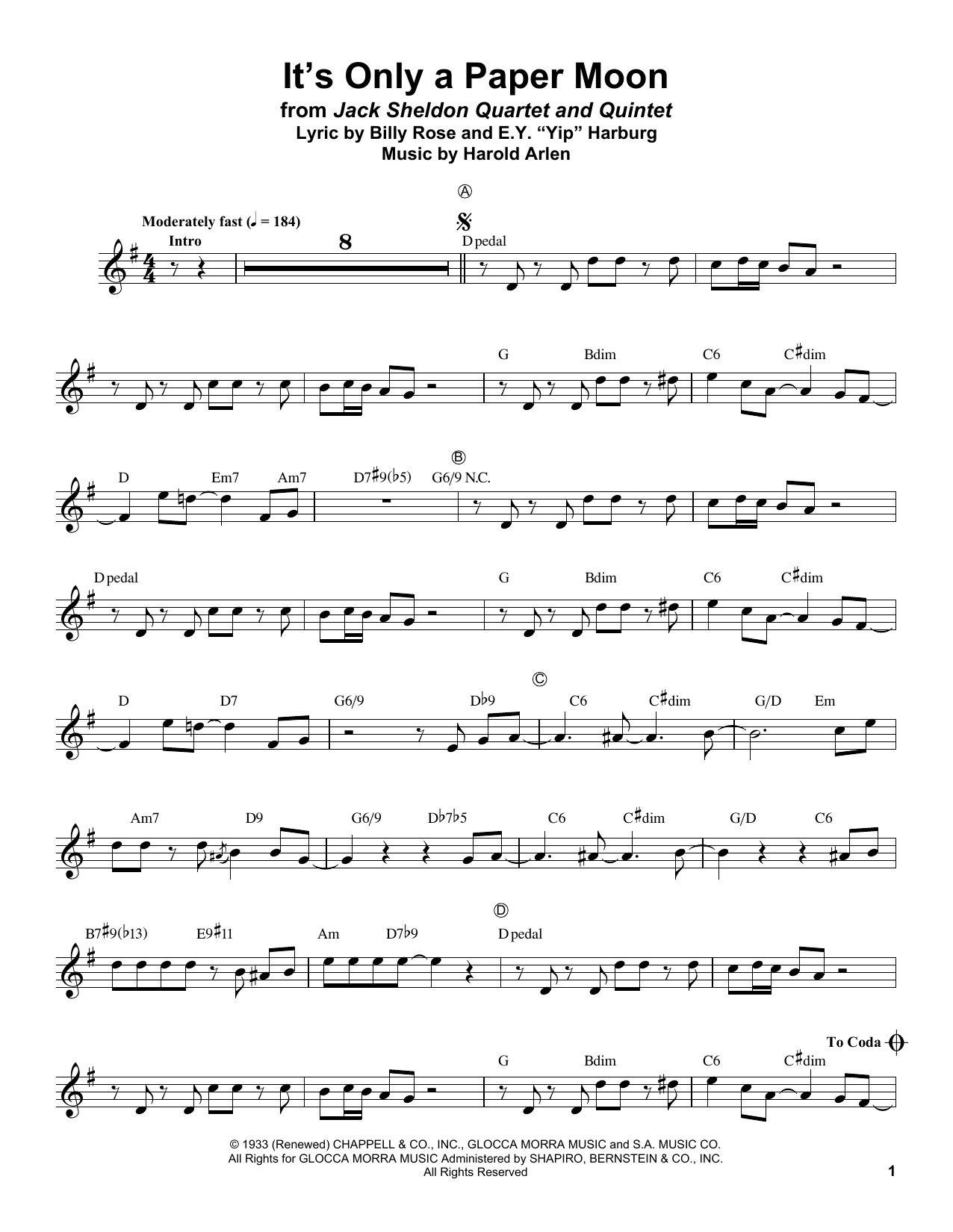 Download Jack Sheldon It's Only A Paper Moon Sheet Music