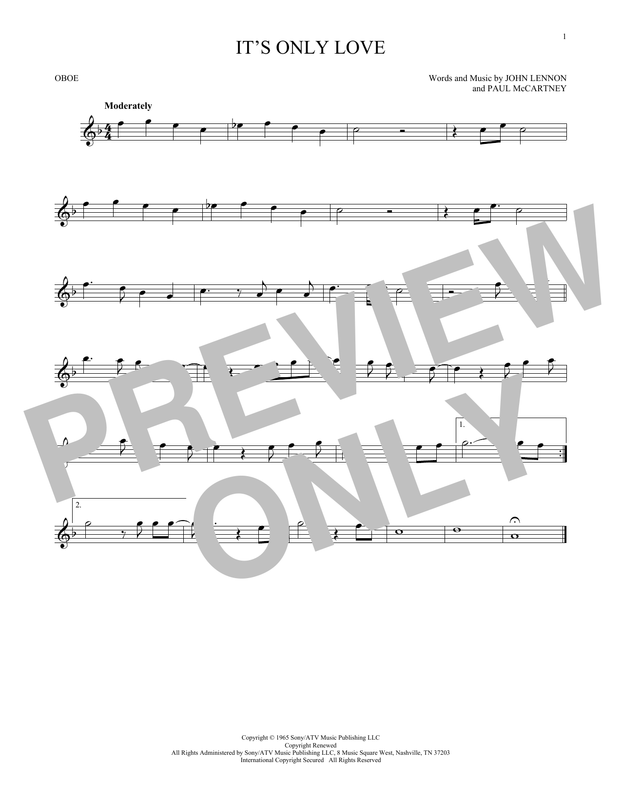 Download The Beatles It's Only Love Sheet Music