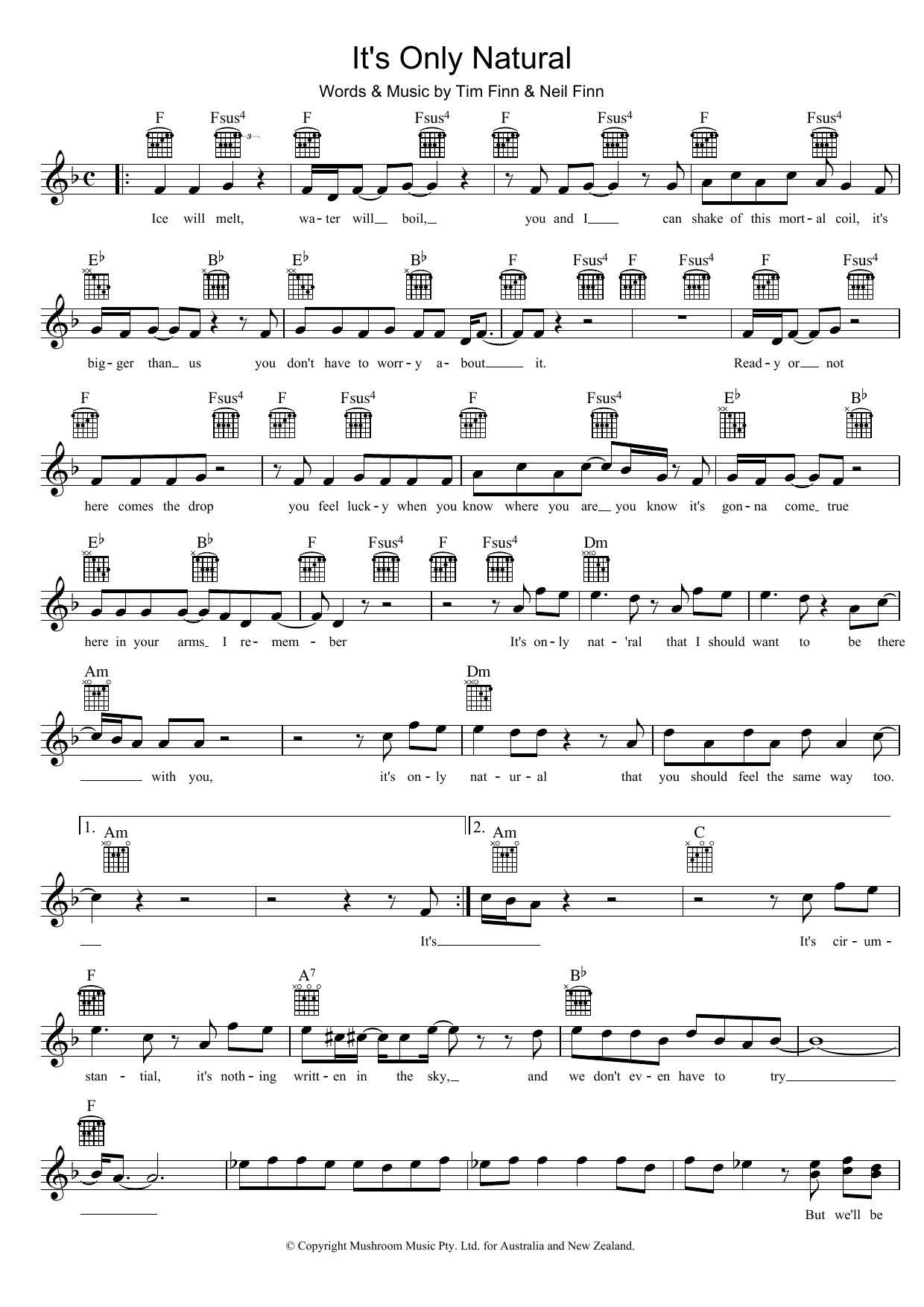 Download Crowded House It's Only Natural Sheet Music