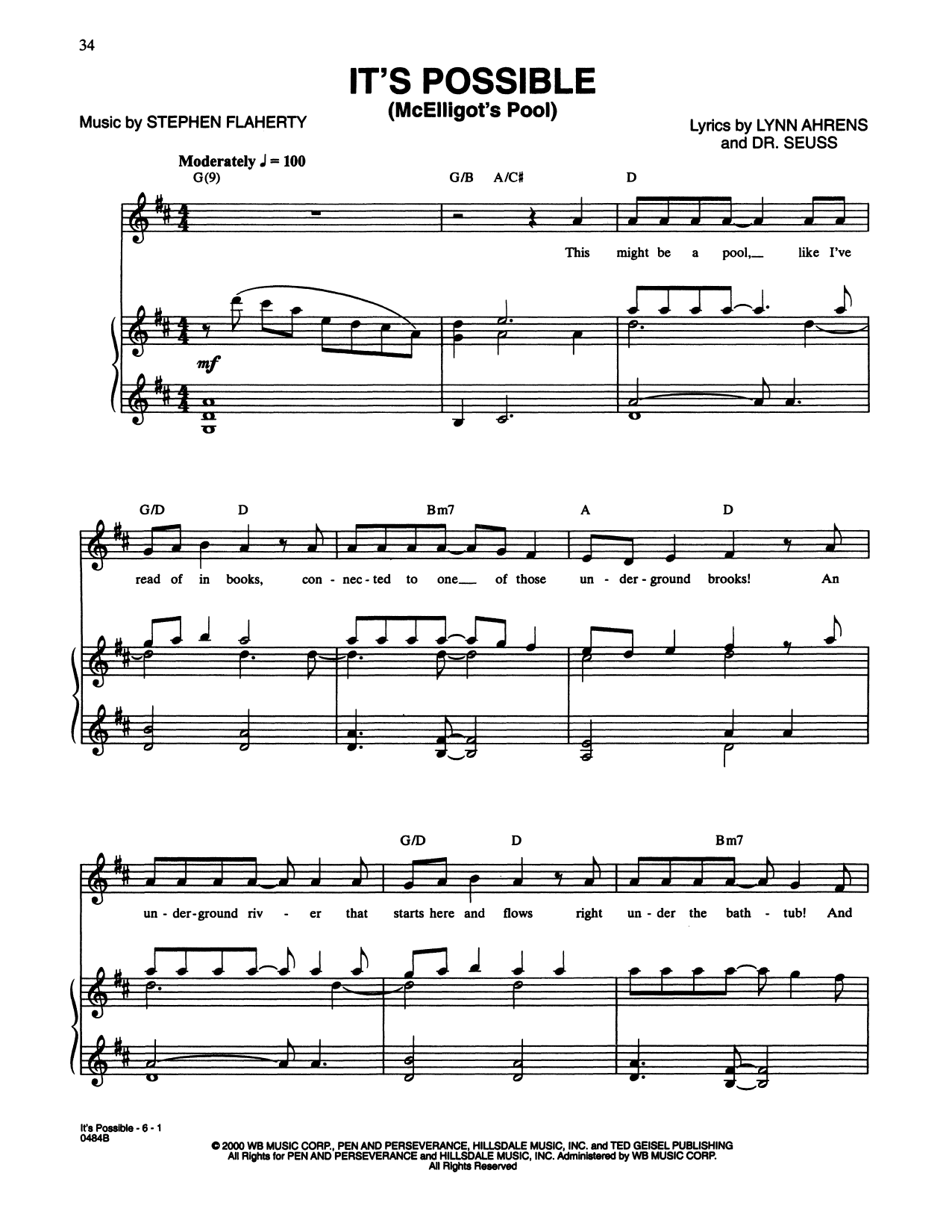 Download Lynn Ahrens and Stephen Flaherty It's Possible (In McElligot's Pool) (fr Sheet Music