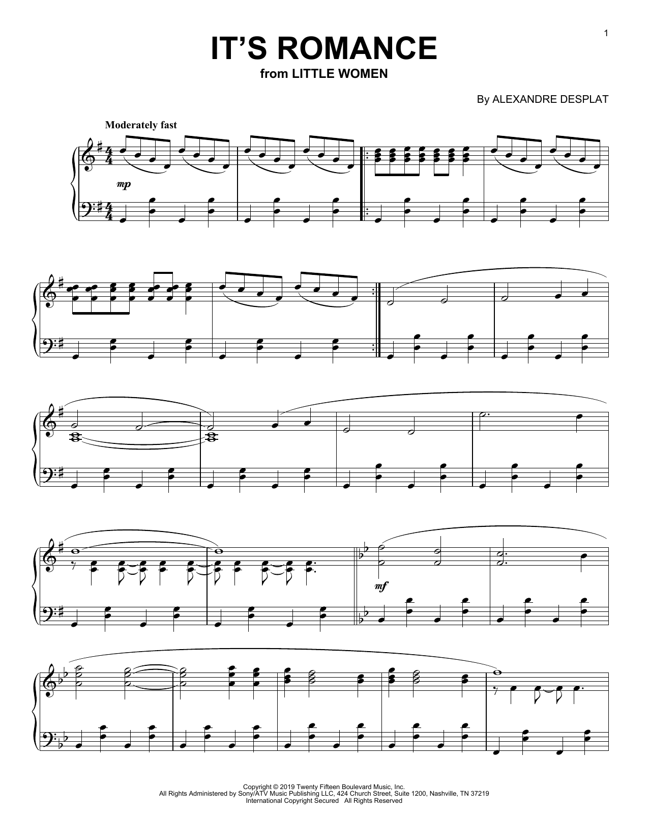 Download Alexandre Desplat It's Romance (from the Motion Picture L Sheet Music