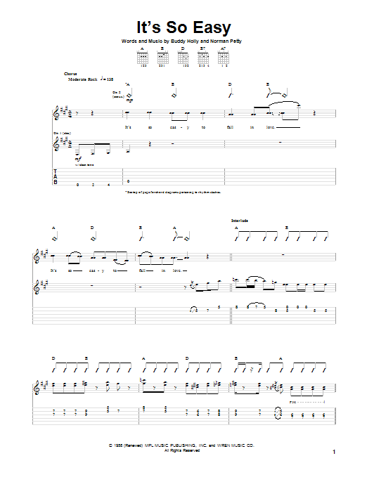 Download Buddy Holly It's So Easy Sheet Music