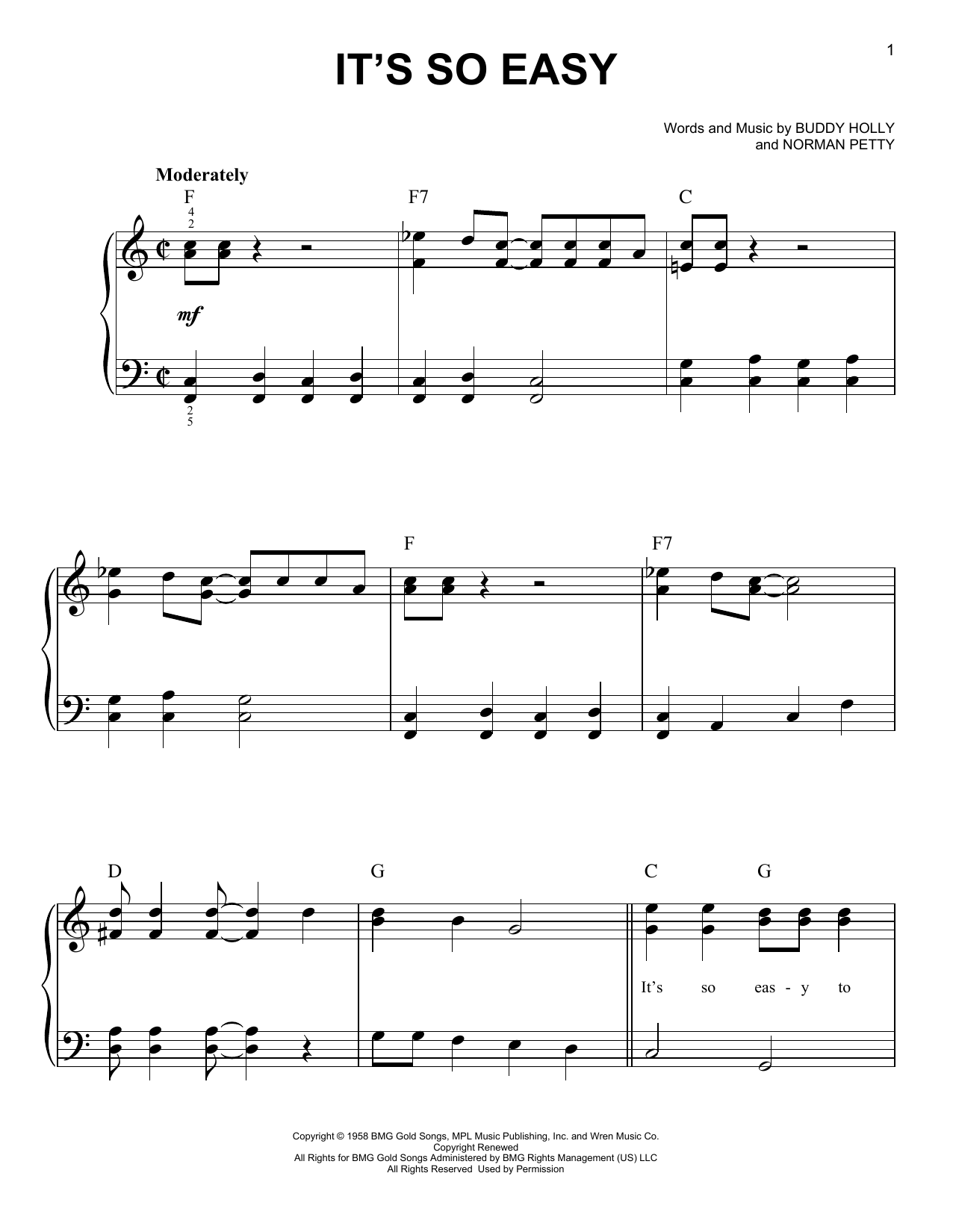 Download The Crickets It's So Easy Sheet Music
