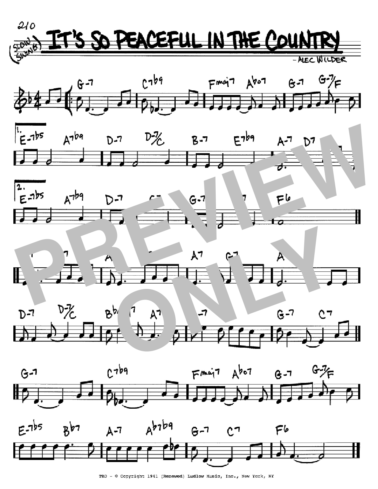 Download Alec Wilder It's So Peaceful In The Country Sheet Music
