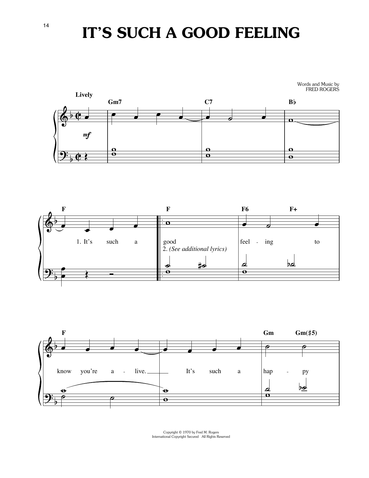 Download Fred Rogers It's Such A Good Feeling Sheet Music