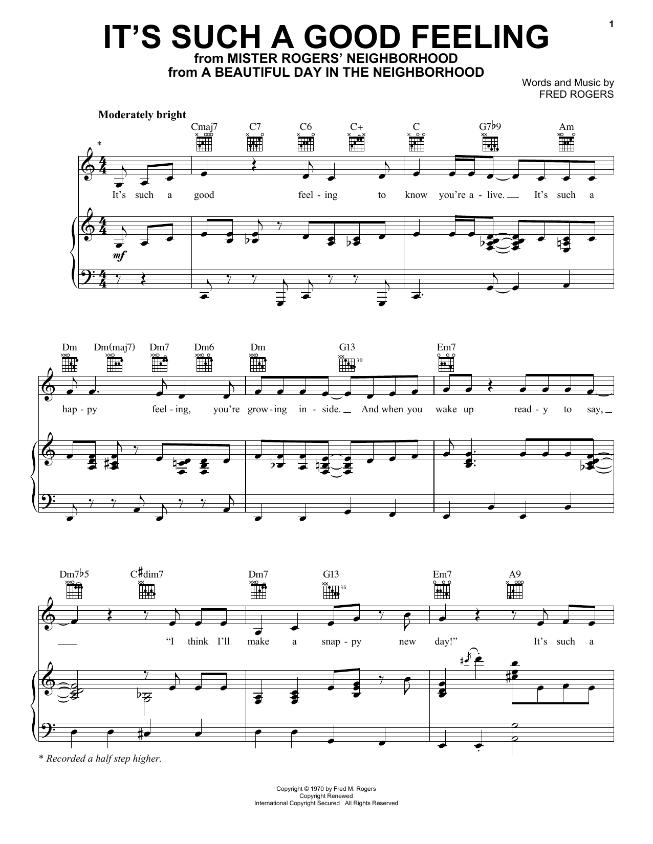 Download Fred Rogers It's Such A Good Feeling (from A Beauti Sheet Music