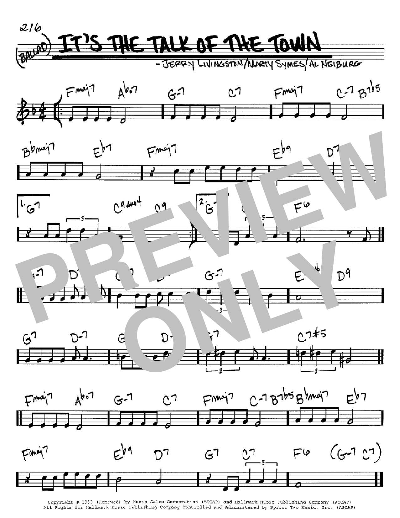 Download Jerry Livingston It's The Talk Of The Town Sheet Music
