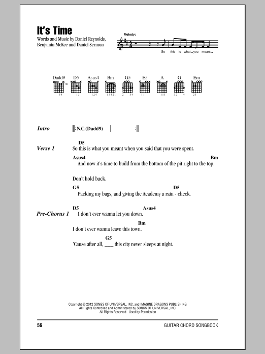 Download Imagine Dragons It's Time Sheet Music