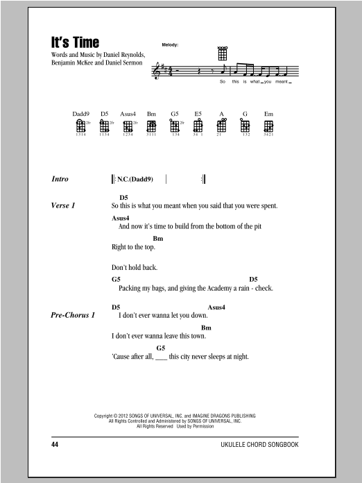 Download Imagine Dragons It's Time Sheet Music