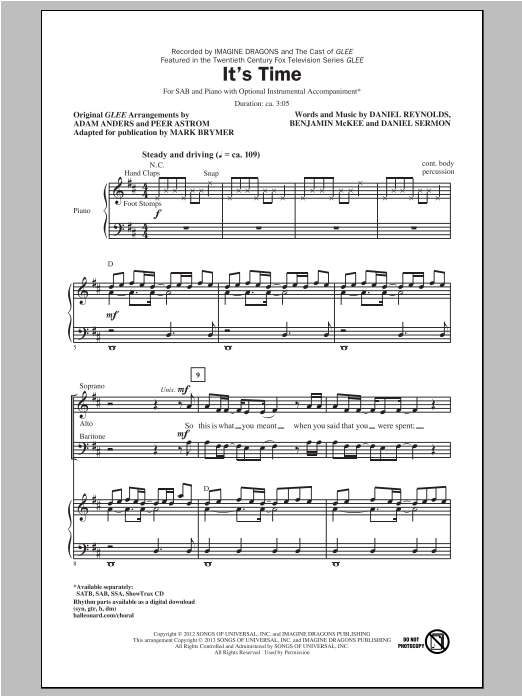 Download Mark Brymer It's Time Sheet Music