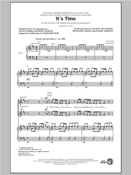 Download Glee Cast It's Time (arr. Mark Brymer) Sheet Music