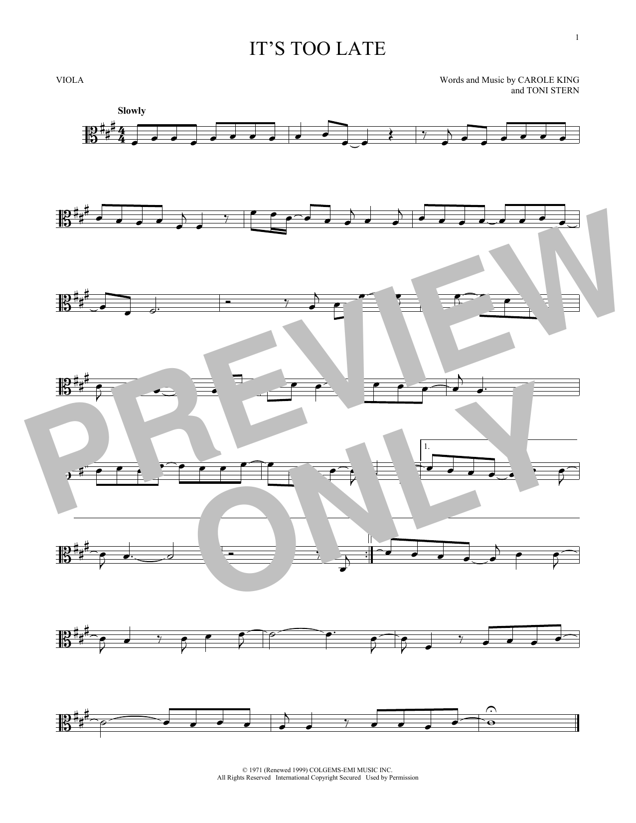 Download Carole King It's Too Late Sheet Music