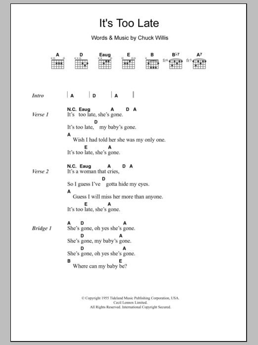 Download Eric Clapton It's Too Late Sheet Music