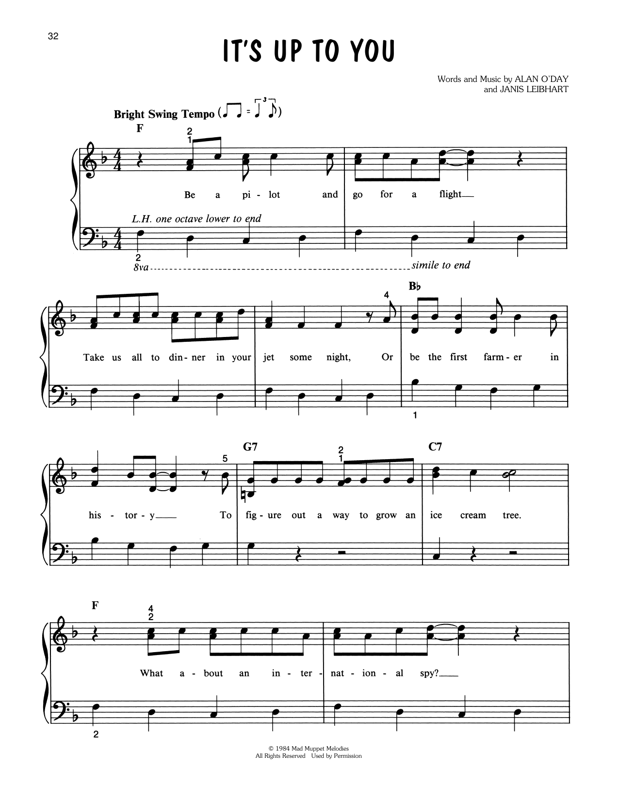 Download Alan O'Day It's Up To You (from Muppet Babies) Sheet Music