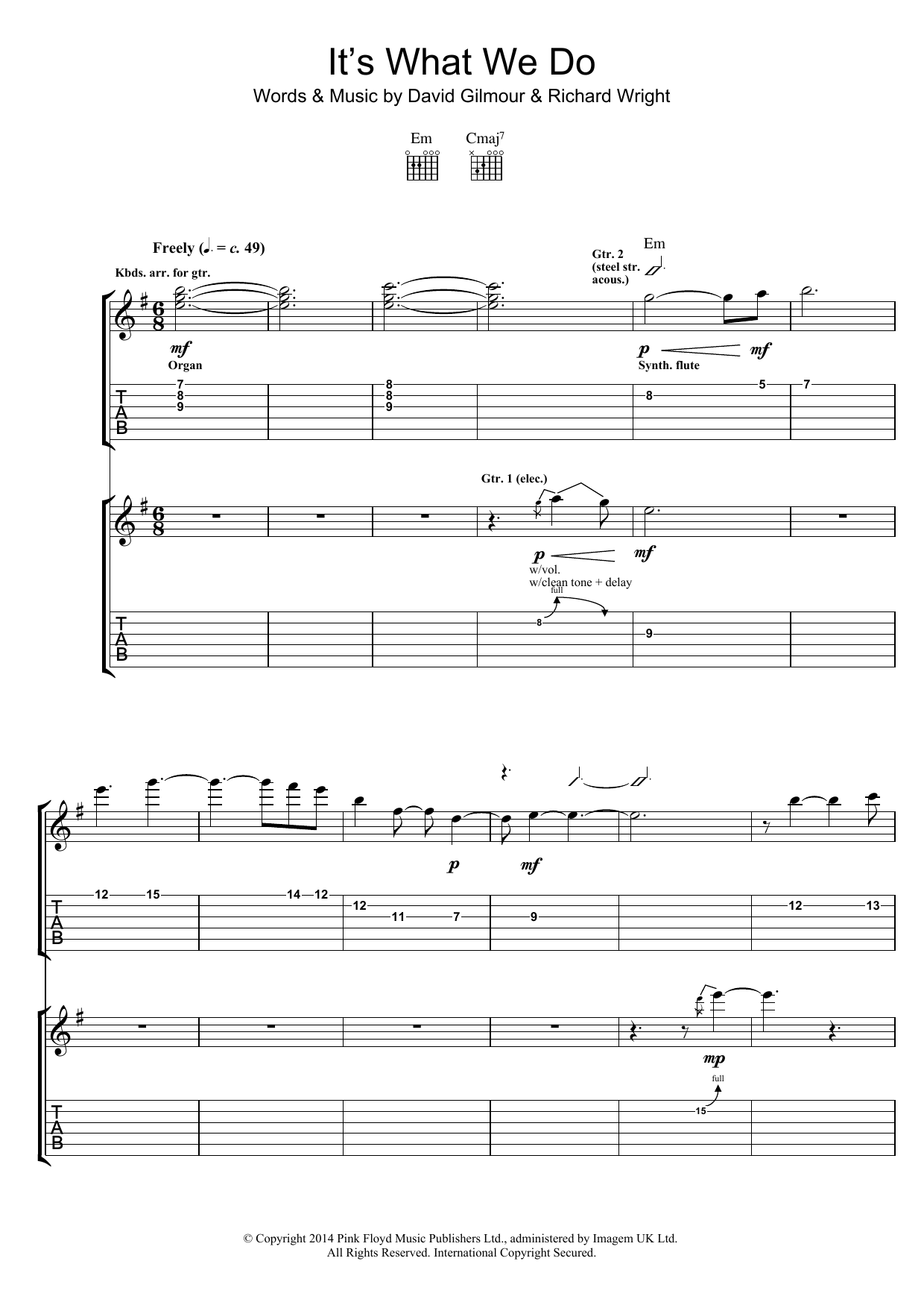 Download Pink Floyd It's What We Do Sheet Music
