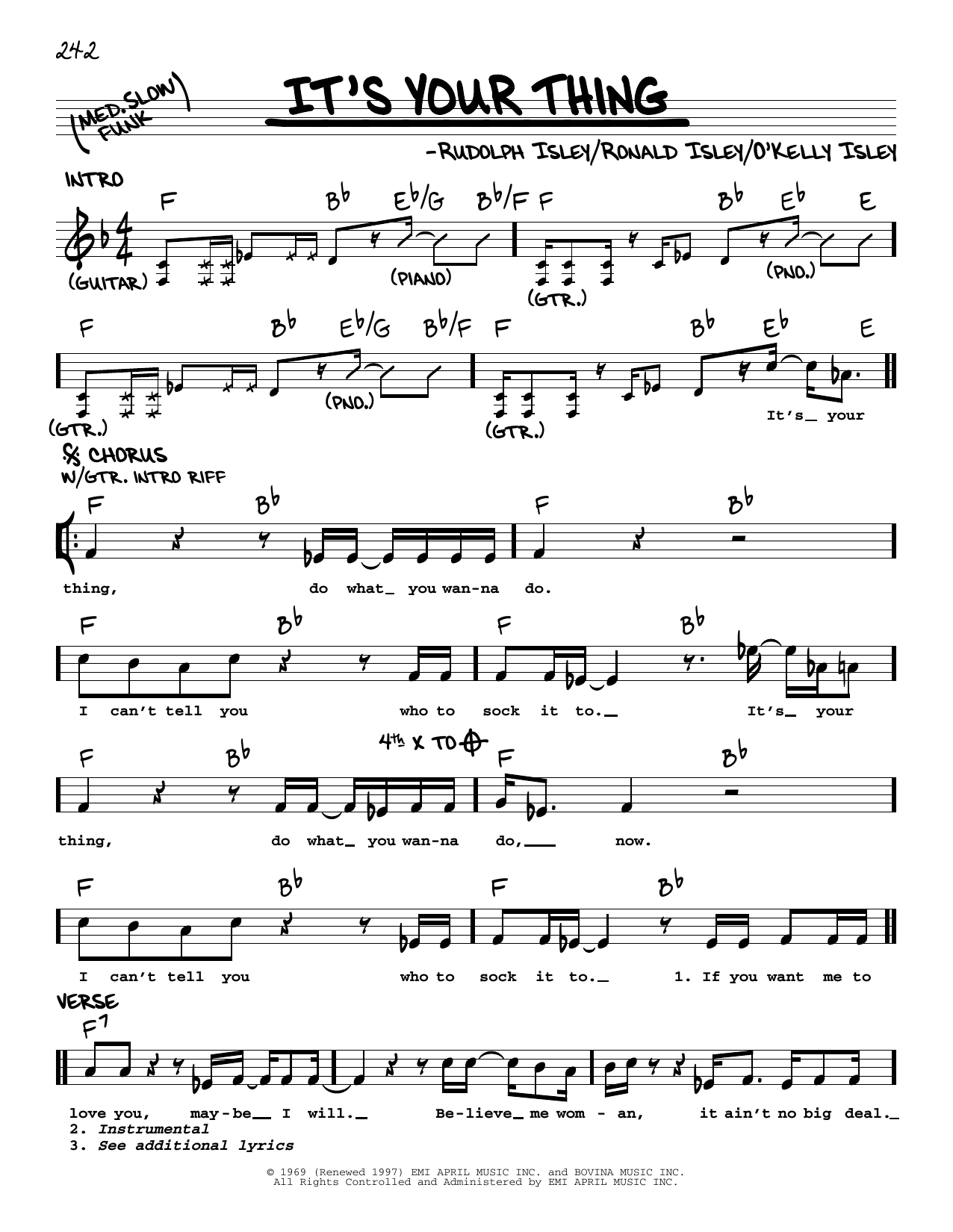 Download The Isley Brothers It's Your Thing Sheet Music