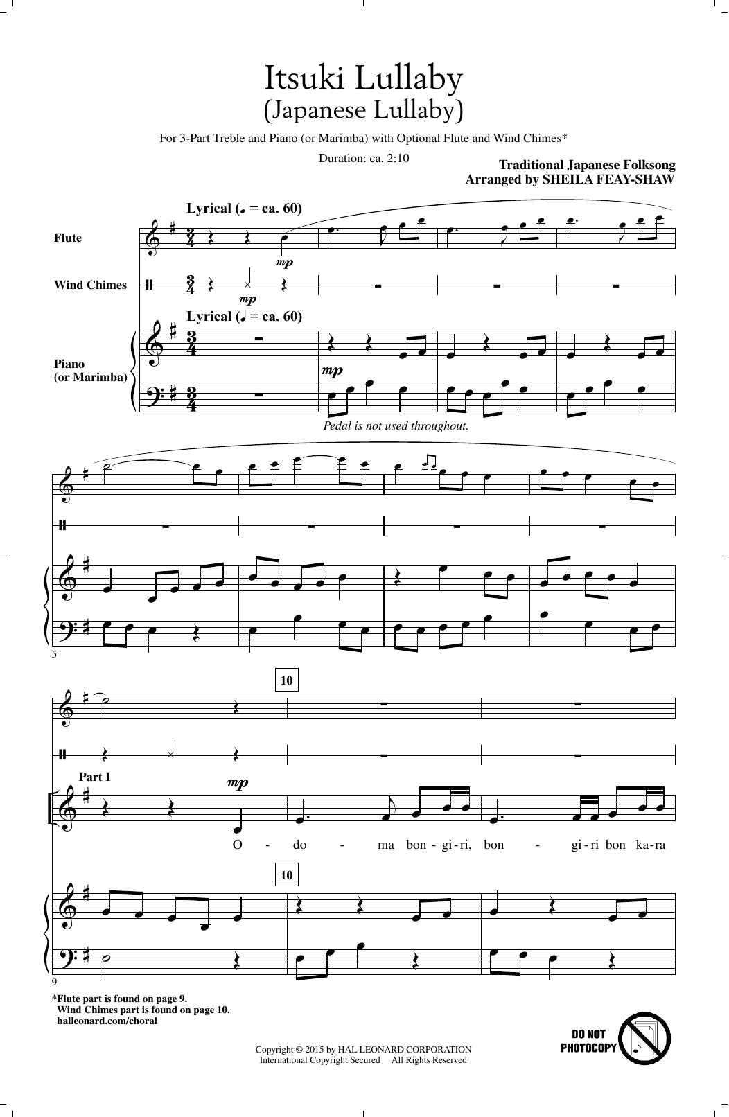 Download Japanese Folksong Itsuki Lullaby (arr. Sheila Feay-Shaw) Sheet Music