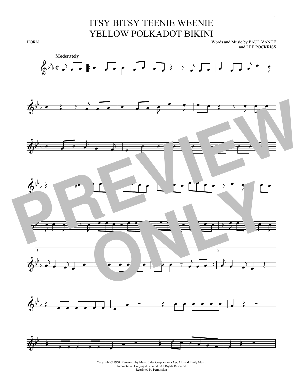 Download Brian Hyland Itsy Bitsy Teenie Weenie Yellow Polkado Sheet Music