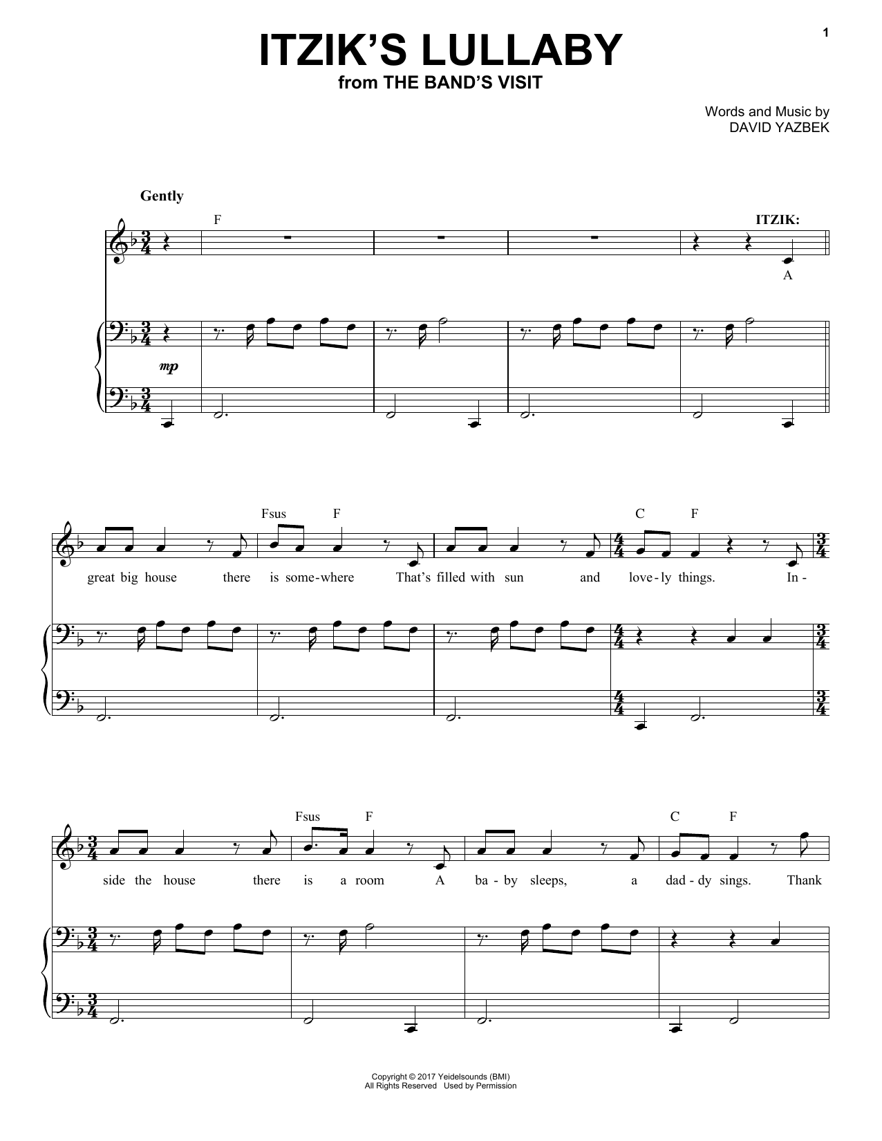 Download David Yazbek Itzik's Lullaby (from The Band's Visit) Sheet Music