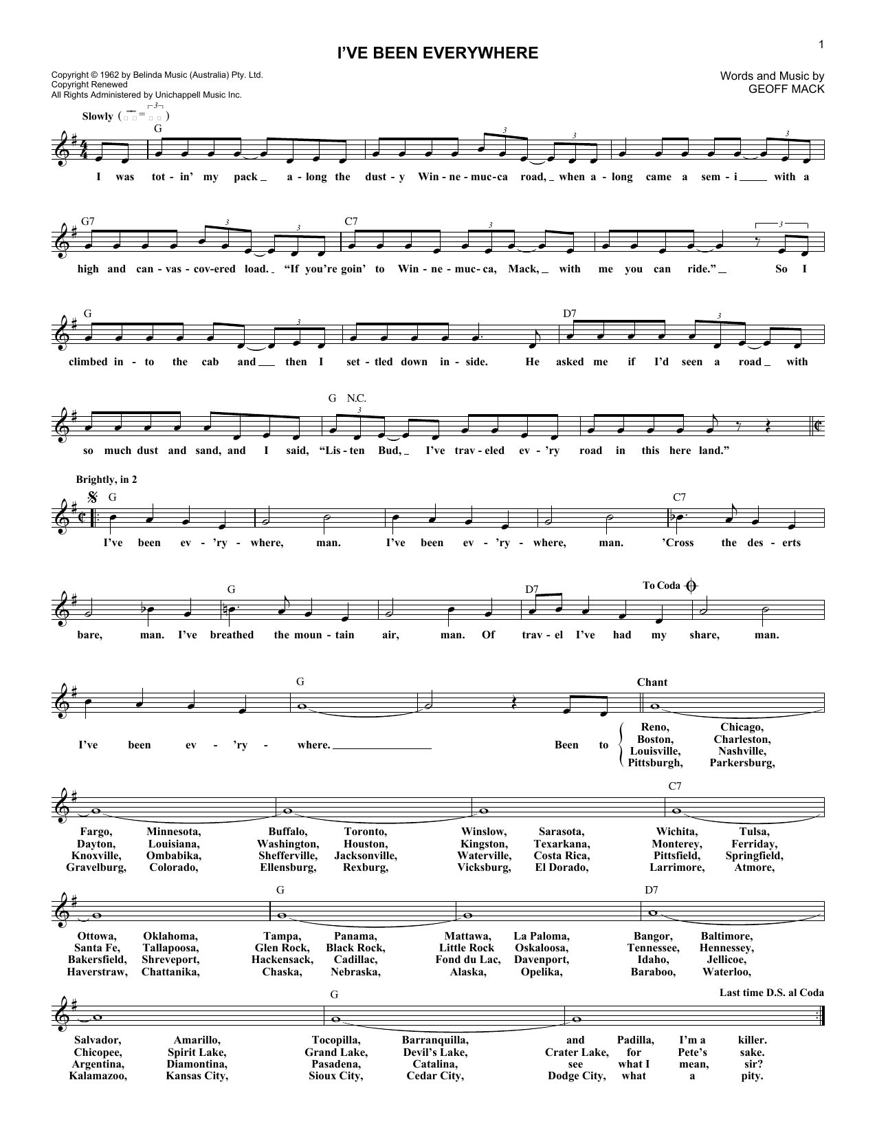 Download Hank Snow I've Been Everywhere Sheet Music