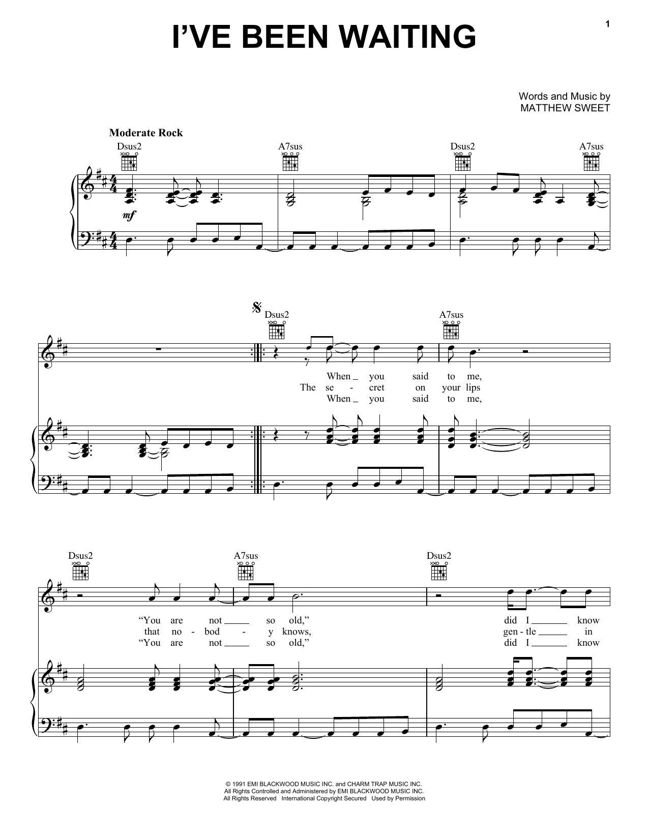 Matthew Sweet I've Been Waiting sheet music notes printable PDF score
