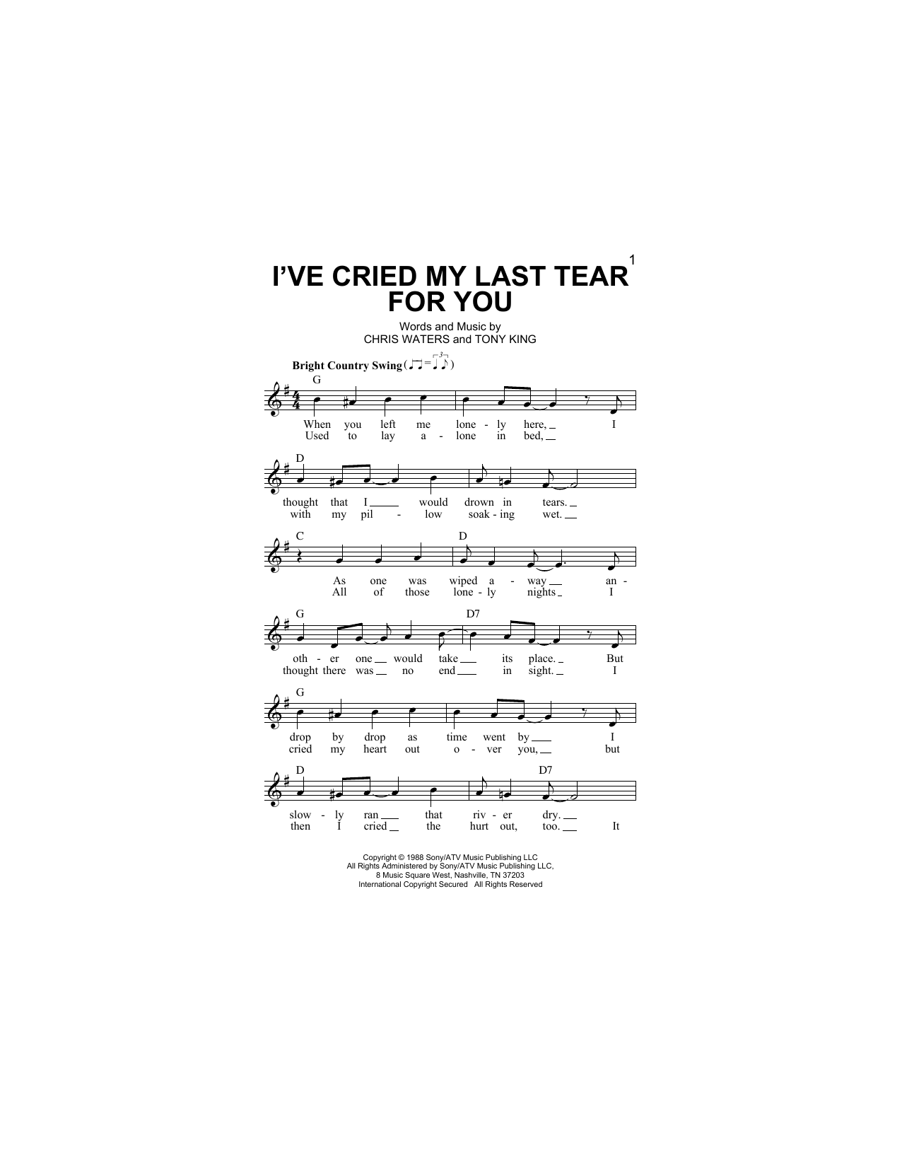 Download Ricky Van Shelton I've Cried My Last Tear For You Sheet Music