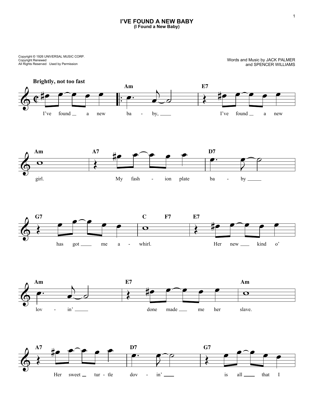 Download Jack Palmer I've Found A New Baby (I Found A New Ba Sheet Music