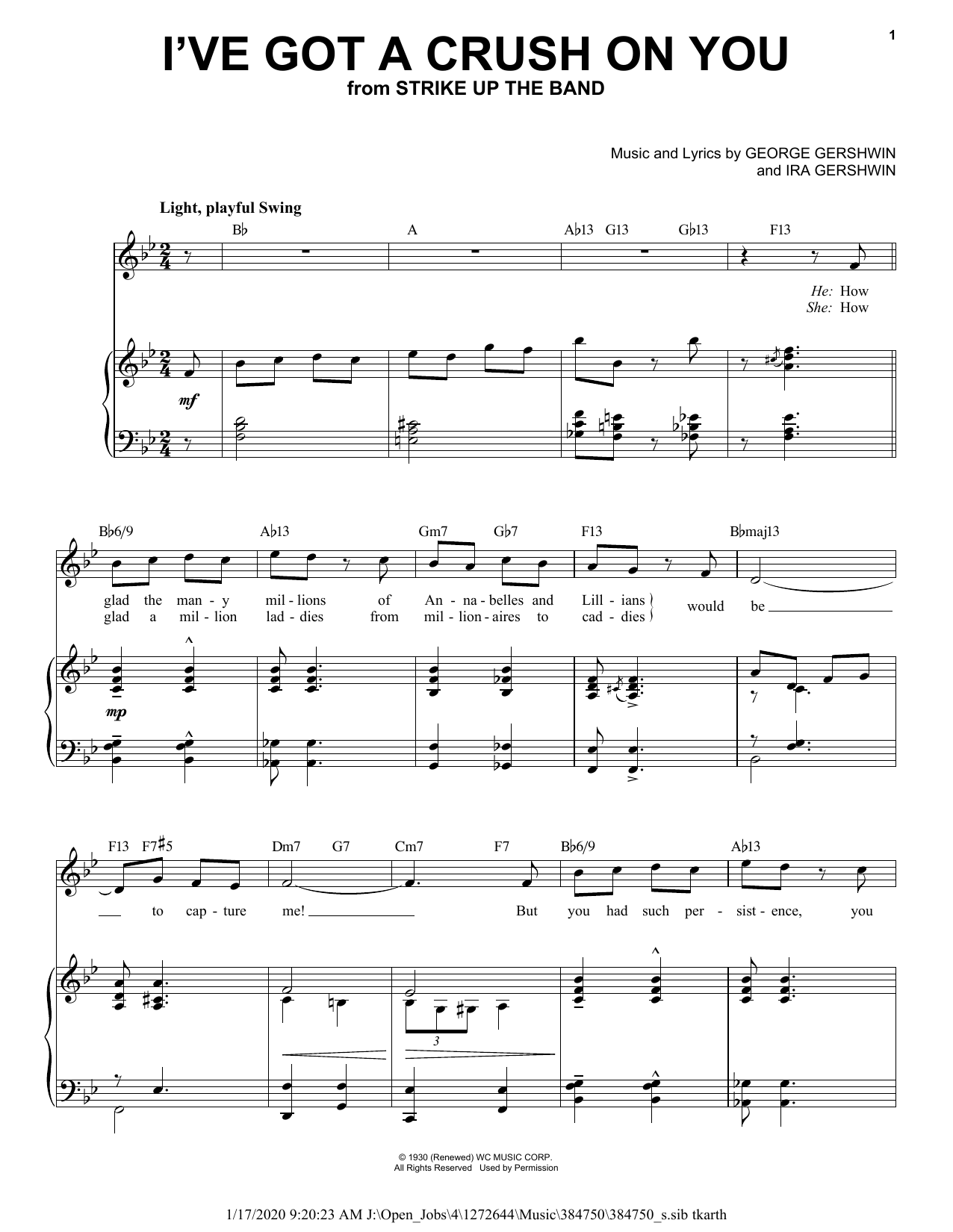 Download George Gershwin I've Got A Crush On You [Jazz version] Sheet Music