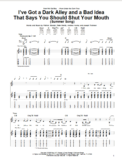 Download Fall Out Boy I've Got A Dark Alley And A Bad Idea Th Sheet Music