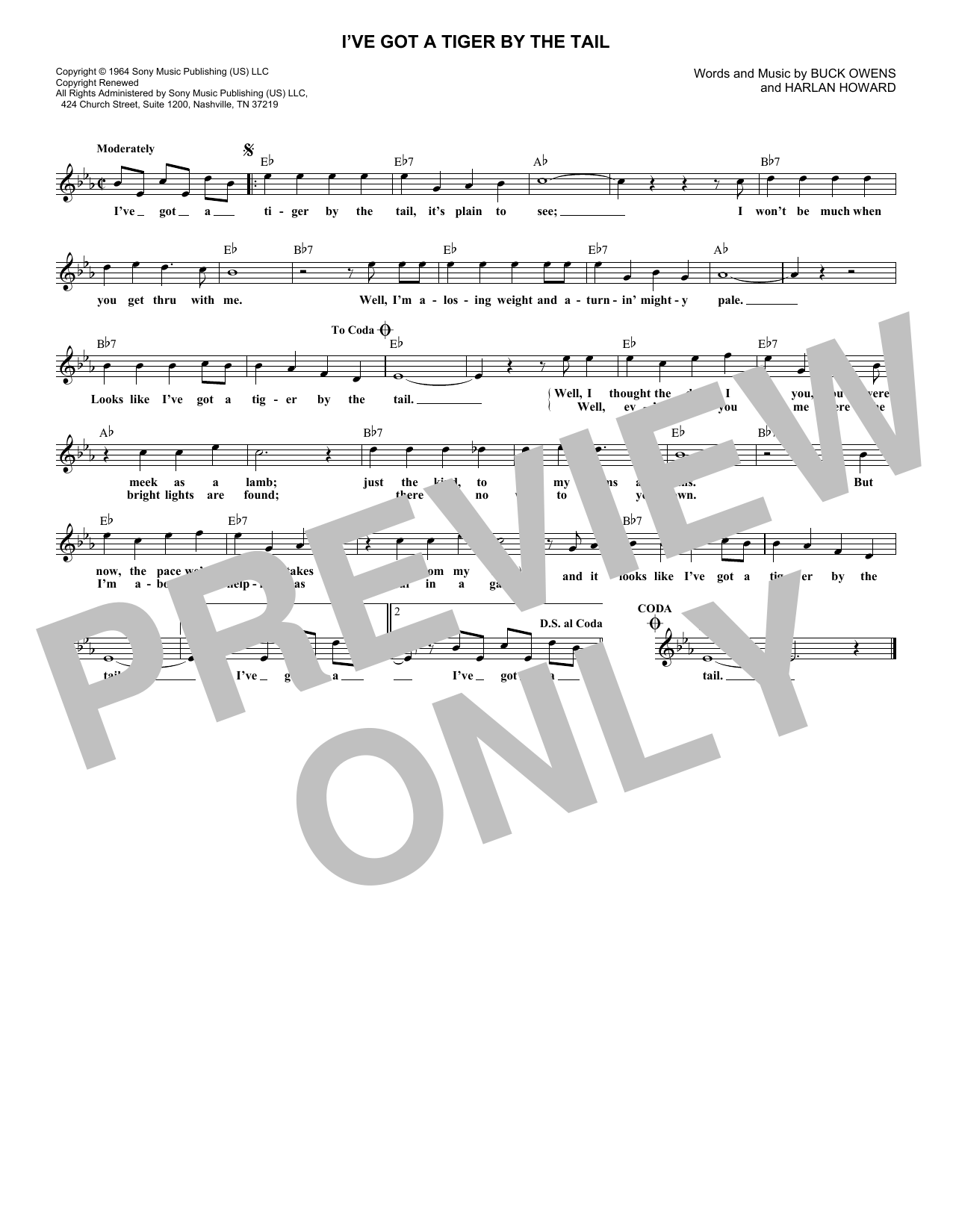 Download Buck Owens I've Got A Tiger By The Tail Sheet Music