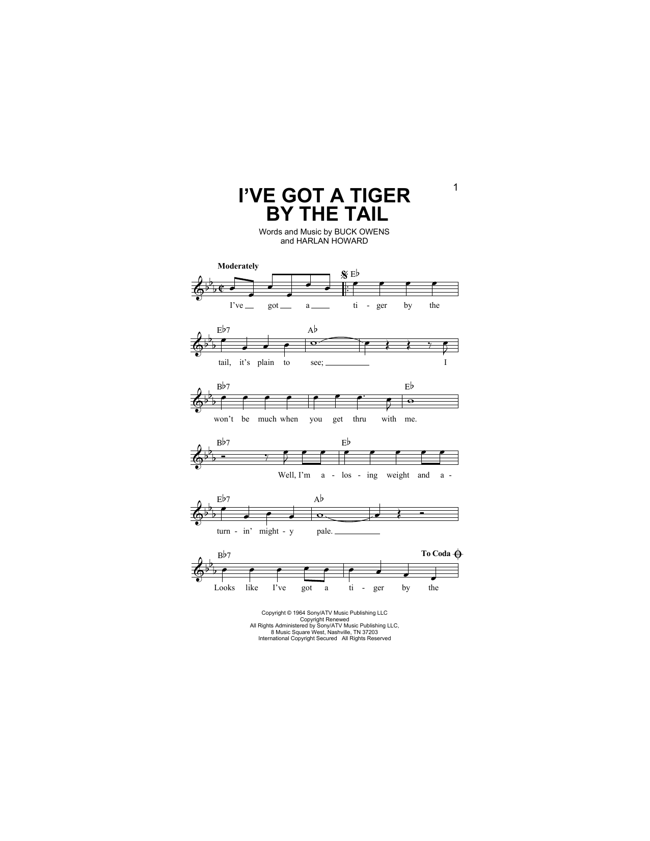 Download Buck Owens I've Got A Tiger By The Tail Sheet Music