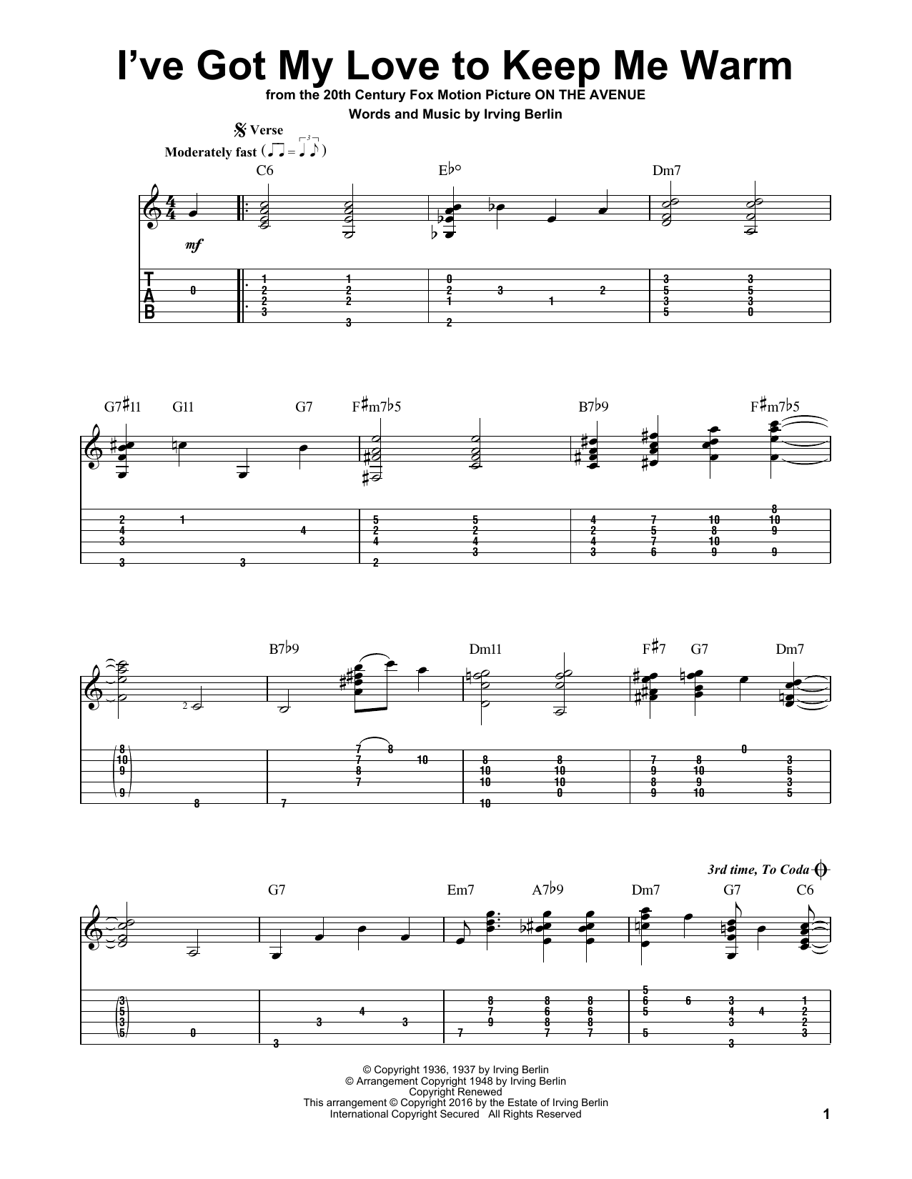 Download Irving Berlin I've Got My Love To Keep Me Warm Sheet Music