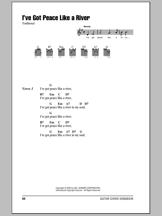 Download Traditional I've Got Peace Like A River Sheet Music