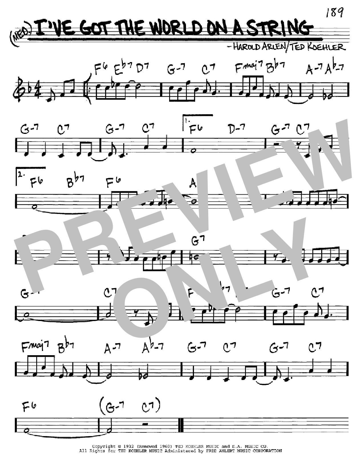 Download Harold Arlen I've Got The World On A String Sheet Music