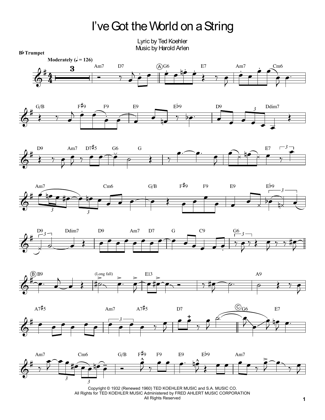 Download Louis Armstrong I've Got The World On A String Sheet Music