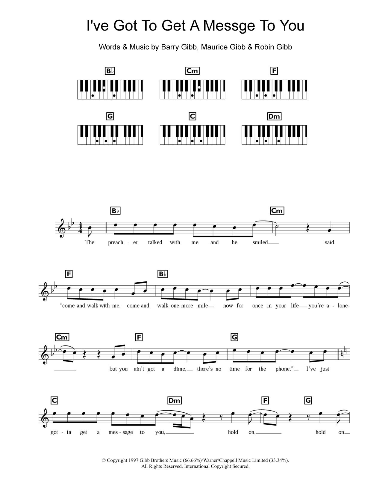 Download Bee Gees I've Got To Get A Message To You Sheet Music