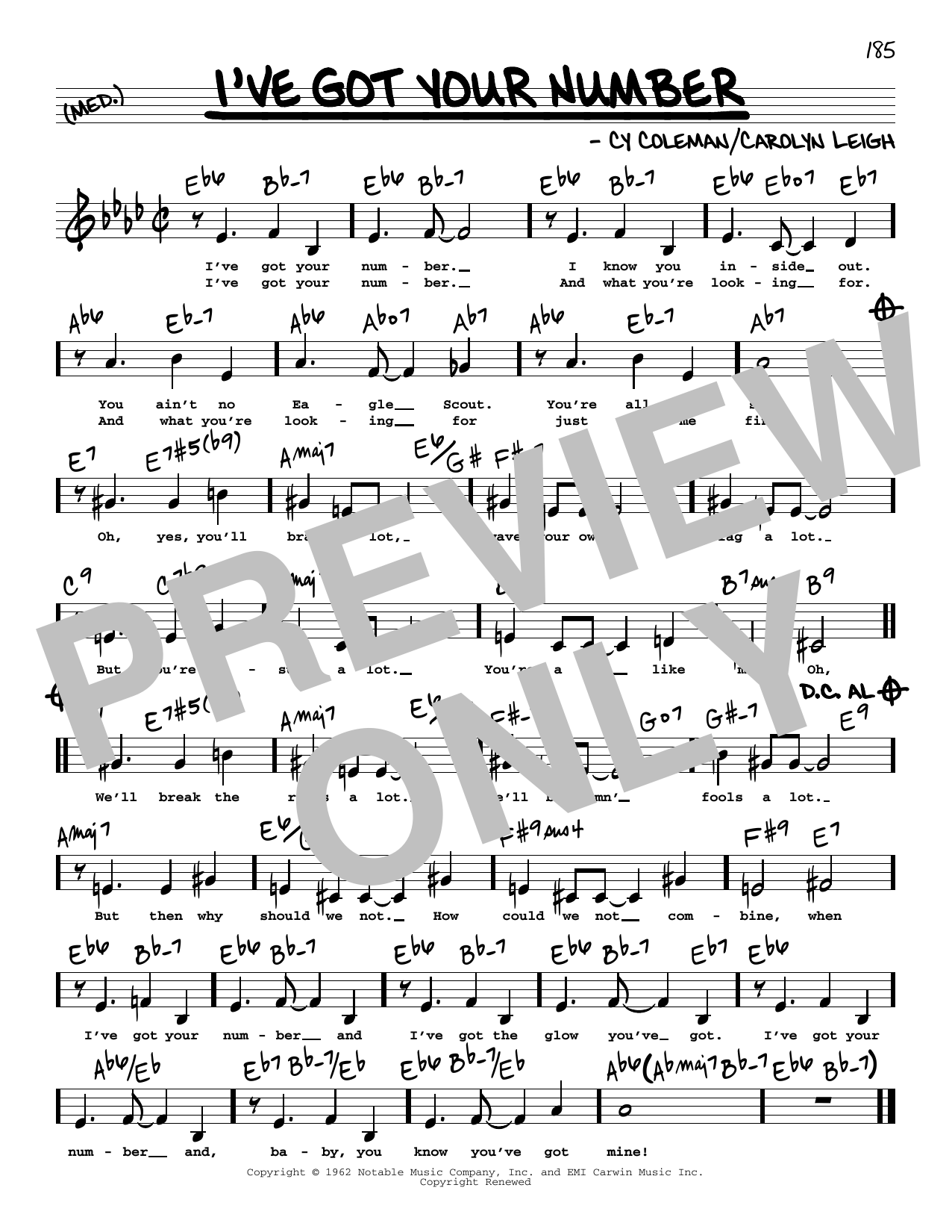 Carolyn Leigh I've Got Your Number (Low Voice) sheet music notes printable PDF score