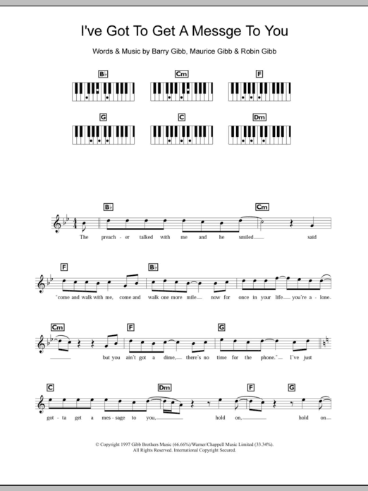 Download Bee Gees I've Gotta Get A Message To You Sheet Music