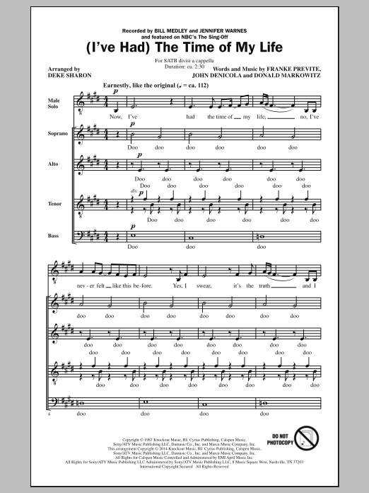 Download Bill Medley & Jennifer Warnes (I've Had) The Time Of My Life (arr. De Sheet Music