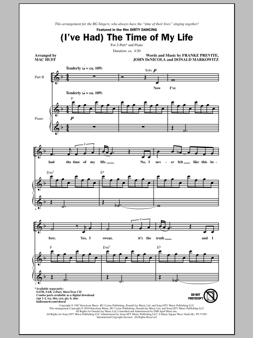 Download Bill Medley & Jennifer Warnes (I've Had) The Time Of My Life (arr. Ma Sheet Music