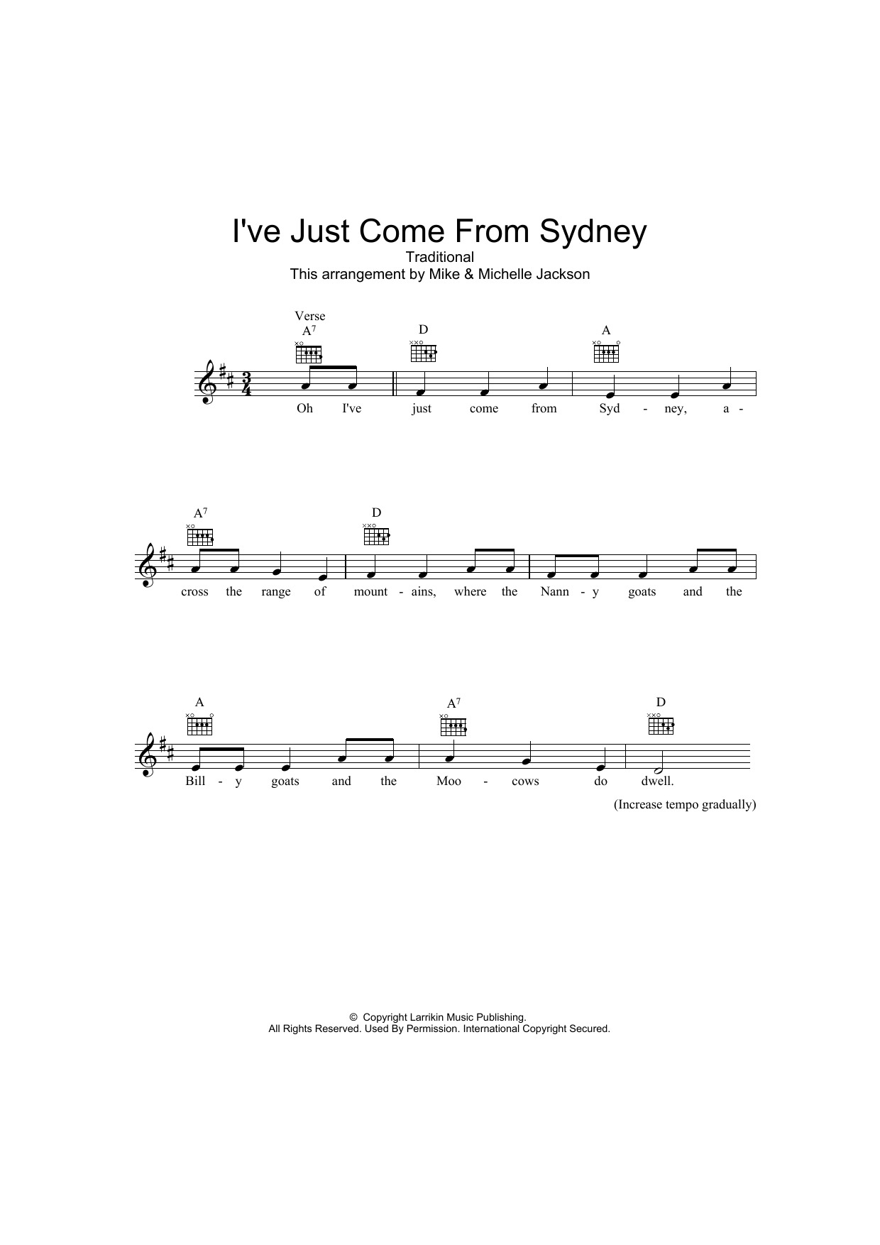 Download Traditional I've Just Come From Sydney Sheet Music