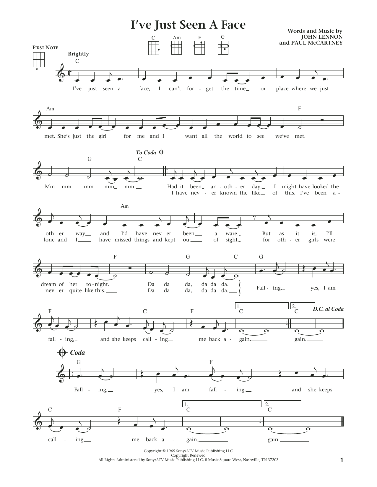 Download The Beatles I've Just Seen A Face (from The Daily U Sheet Music